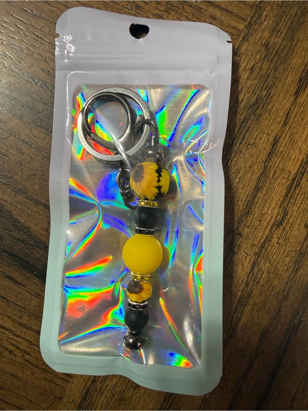 Yellow & Black Sunflower Beaded Keychain Charm